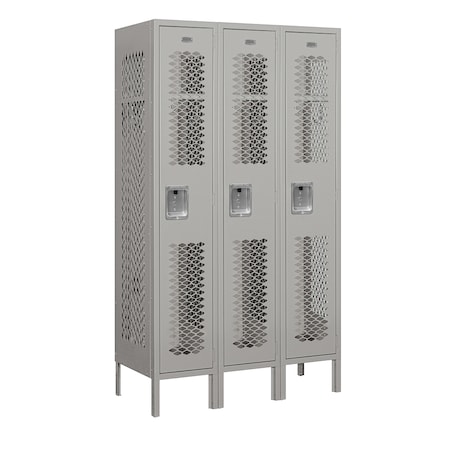 Salsbury Industries 1 Tier Vented Locker, 36"Wx66"Hx15"D, 3 Door, Gray, Unassembled 71355GY-U